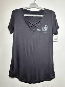 Women's "Do Good. Feel Good" Short Sleeve V-Neck Graphic T-Shirt, Gray, Small - Picture 1 of 3