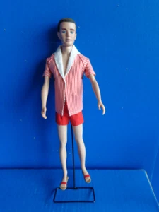 VINTAGE 1st KEN DOLL WITH STAND- BRUNETTE FLOCKED HAIR- 1961 - Picture 1 of 12