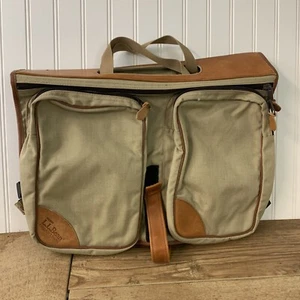 VTG LL BEAN Messenger Bag Attachable Bike Saddle Lap Top Case Leather Canvas 18” - Picture 1 of 13