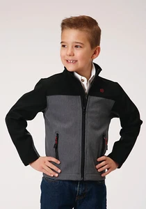 Roper Boys Black/Grey Polyester Softshell Fleece Jacket - Picture 1 of 4