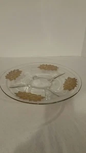 Plato de servir de vidrio con patas decorado dorado vintage plato orve - Imagen 1 de 6