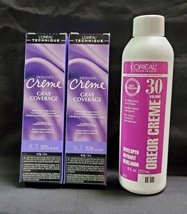 L'Oreal Gray Coverage 8.3 Medium Golden Blonde 1.74oz(2 Pack) & 8oz 30 Vol Oreor - Picture 1 of 3