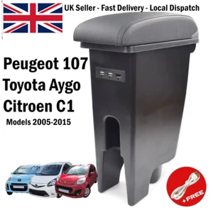 Reposabrazos para Peugeot 107 Toyota Aygo Citroen C1 carga USB y doble almacenamiento - Imagen 1 de 5