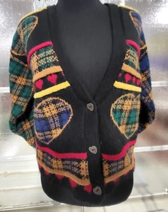Heart Works Sweater - Girls Size 14 - Button Cardigan - Black - Vintage USA - Picture 1 of 9
