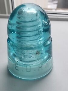 Isolant télégraphique en verre antique Aqua rare EDR 