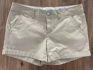 Aeropostale Twill Khaki Chino Shorts Women Size 10 cuffed - Picture 1 of 7