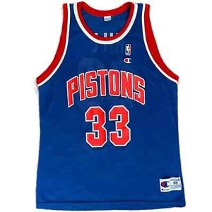 MINT 90s Vintage Champion Grant Hill Men 48 L Detroit Pistons Blue NBA Jersey - Picture 1 of 11