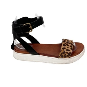 Mia Womens Black Faux Leather & Leopard Print 'Kaylie' Ankle Strap Sandal Size 7 - Picture 1 of 11