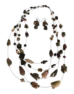 VTG Signed COLDWATER CREEK Multi Gemstone Beaded 5 Strand Necklace Earrings Set - Picture 1 of 18