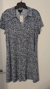MSK Blue White Dress Zip Front Size XL NEW With Tags - Picture 1 of 6