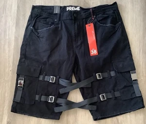 PANTALONCINO UOMO PREME NERO TAGLIA 38 98% COTONE,2% SPANDEX CINTURINI FIBBIE E TASCHE - Foto 1 di 9