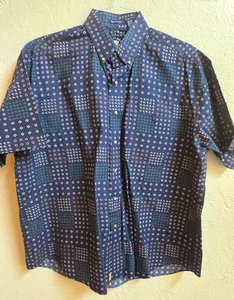 Gant Salty Dog Shirt Mens Large Navy Paisley Floral Block Print Short Sleeve - Picture 1 of 10