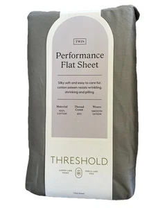 Threshold 400 Thread Count Performance Flat Sheet Twin/XL Gray New - Picture 1 of 3