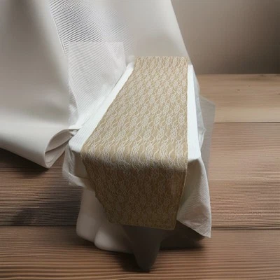 Burlap White Lace Table Runner 1x8 Ft Jute Prairecore Farmcore Rustic Cottage - Image 1 of 4