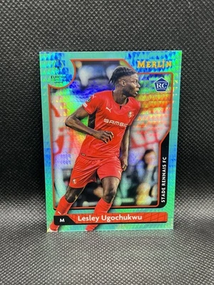 2021-22 Topps Merlin Chrome Lesley Ugochukwu AQUA PRISM ROOKIE SP #8 Rennes RC - Image 1 of 2