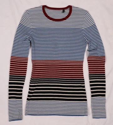 Theory 长袖美利奴羊毛 Mirzi 罗纹毛衣条纹 S 码 — 第 1/4 张图片