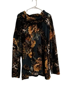 Cato Women's Floral And Leopard Print Sweater With Wide Turtle Neck Size 22/24W - Picture 1 of 1