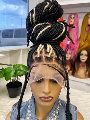 Peluca de rastas de imitación con hebras de encaje completo rubias para mujer Foto 1 de 4