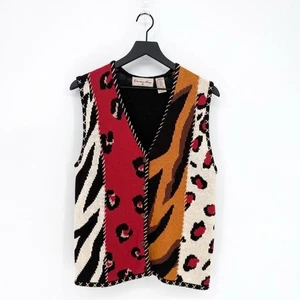 Vintage Christina Hope Medium schrullige gemischte Strickweste mit Animal-Print - Bild 1 von 7