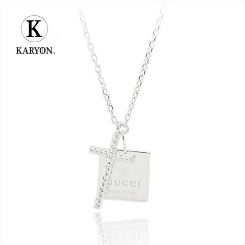 Y0716 Collana Gucci Argento Ag925 con Ciondolo Croce Quadrata Marchio Nuova