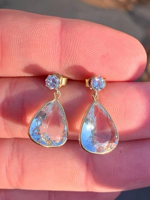 18ct gold diamond aquamarine pear drop earrings boxed - Image 1 of 4