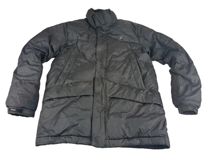 Fila Puffer Jacket Small Mens Black Down Insulated Full Zip Coat Y2K Utilty Tech - Image 1 of 4