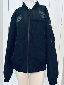 Express Jacket Military Style Bomber Flight Coat Patches Black Airborne Medium - Picture 1 of 13
