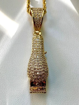 Barber Razor Pendant 0.60Ct Lab Created Diamond Round 14K Yellow Gold Finish 18" - Image 1 of 3