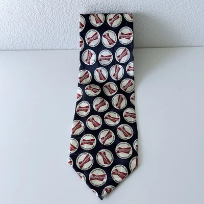 Corbata negra 100 % seda Budweiser King Of Beers Anheuser Busch 1999 nueva con etiquetas Foto 1 de 4