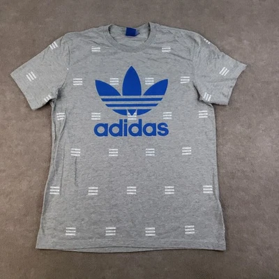 Camisa Adidas Mujer XL Gris Azul Manga Corta Cuello Redondo Trébol Logo Ropa de Calle Foto 1 de 4