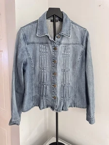 Vintage Willi Smith Denim Jacket L Women’s 90s Pleated Button Up Jean Coat - Picture 1 of 8