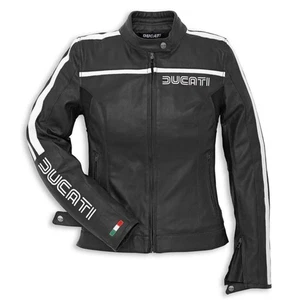 Ducati 80s Women's Leather Motorcycle Jacket – Black White Racing Biker Gear - Foto 1 di 4