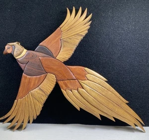 Vintage Holz Fasan, ￼Wandbehang Instarsia Volkskunst Rustikal Jagdhütte - Bild 1 von 9