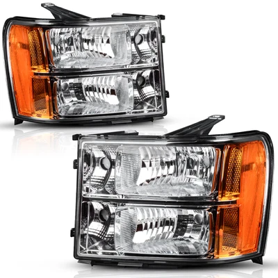 Headlights Amber Lamp For 2007-2013 GMC Sierra 1500 2500HD 3500HD Chrome Housing - Image 1 of 4