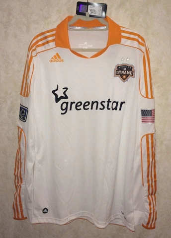 ADIDAS MLS Houston Dynamo Away Authentic L/S Jersey White Orange NEW Mens Sz XL Cover