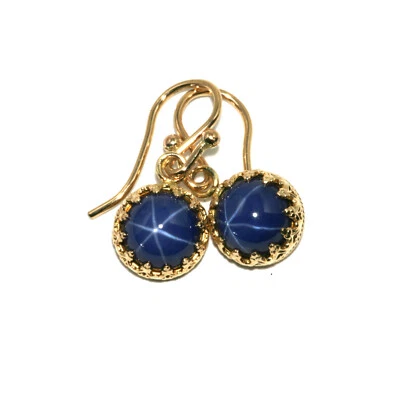 Star Sapphire 14K Gold Filled Crown Drop French Hook  Earrings (8mm Lab Created) - Image 1 of 4