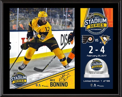 Nick Bonino Penguins 12" x 15" 2017 Stadium Series Plaque & Used Ice Cover