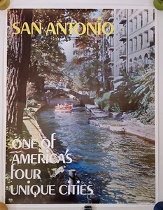 SAN ANTONIO TEXAS 1970er VINTAGE REISE POSTER RIVERWALK MANSION DEL RIO 22x28 - Bild 1 von 6