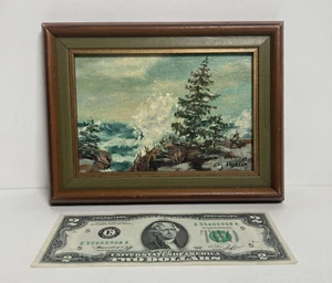 Vintage Original Miniature Oil Painting -Impressionist Ocean Seascape -Signed - Picture 1 of 11