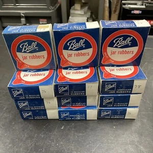 Lot of 12 Boxes VTG 70s 12pk Ball Jar Rubbers Reg Mouth Split Tab Seals Made USA - Picture 1 of 10