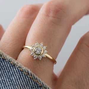 Round Cut Simulated Diamond Fancy Wedding Band Ring In 14k Yellow Gold Plated - Picture 1 of 5