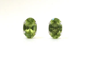 9ct White Gold Peridot Oval Stud earrings Gift Boxed Made in UK - Picture 1 of 6