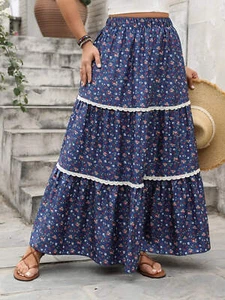 Plus Size Floral Elastic Waist Maxi Skirt - Picture 1 of 5