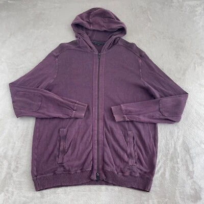 John Varvatos EE. UU. Sudadera con Capucha Hombres 2XL Tejido Vino Cremallera Completa Codo Parches Diseñador Rock Foto 1 de 4