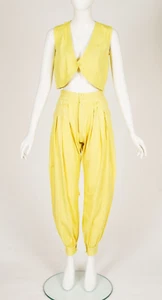 1970s/1980s Vintage Yellow Cotton Vest & High-Waisted Harem Pant Set Sz XS - Picture 1 of 7