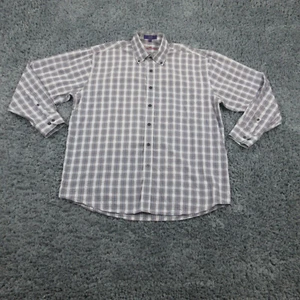 Alan Flusser Hemd Herren Large braun weiß blau kariert Langarm Button Down - Bild 1 von 10