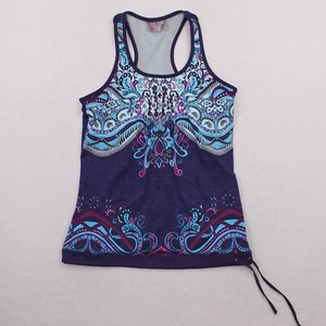 Athleta Tank Top Womens Medium Blue Purple Tinker Night Paisley Built in Bra - Picture 1 of 11