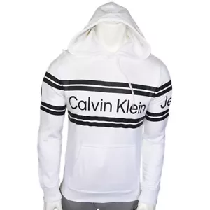 NUEVO CON ETIQUETAS CALVIN KLEIN PRECIO DE VENTA SUGERIDO POR EL FABRICANTE $111.99 SUDADERA CON CAPUCHA BLANCA MANGA LARGA PARA HOMBRE TALLA S M - Imagen 1 de 5