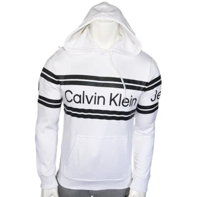 NWT CALVIN KLEIN MSRP $111.99 MEN'S WHITE LONG SLEEVE HOODIE SWEATSHIRT SIZE S M - Image 1 of 4