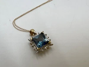 t853 Beautiful 10kt Yellow Gold & Glass Diamond Link Chain Necklace - Picture 1 of 6